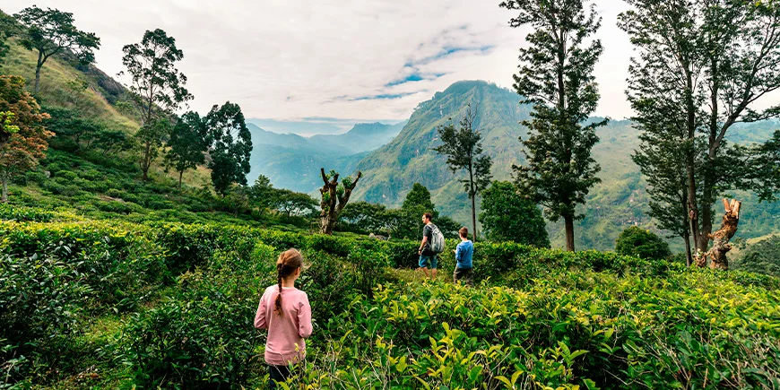 Far med to børn i Ella i Sri Lanka