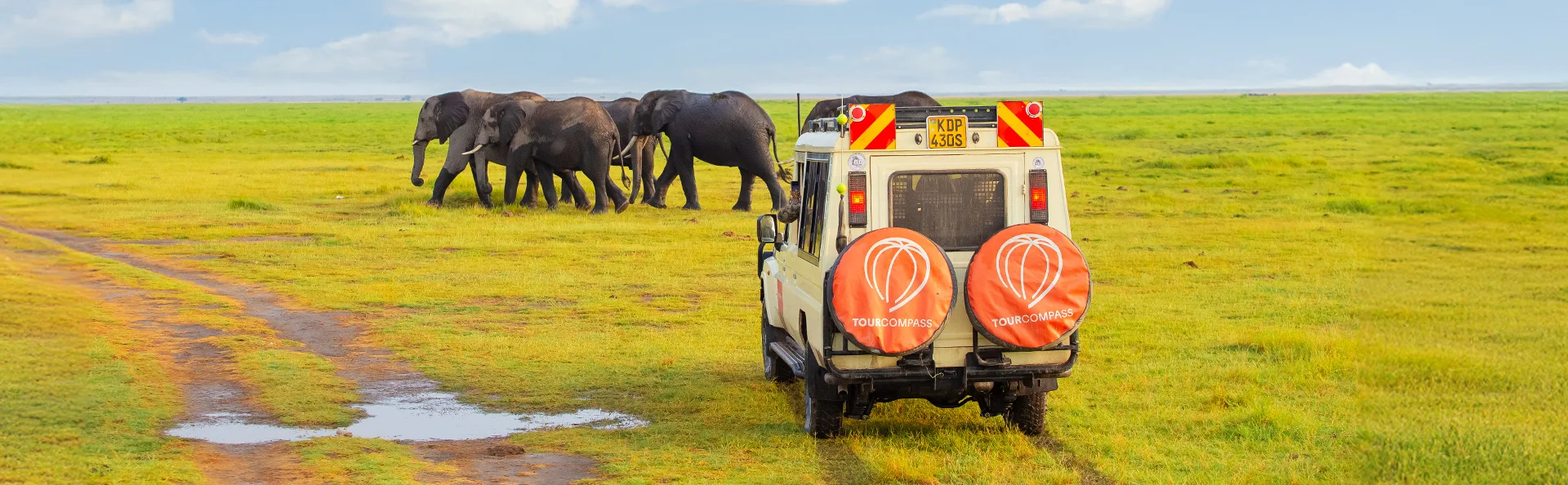 Safaribil og elefanter i Amboseli Nationalpark, Kenya