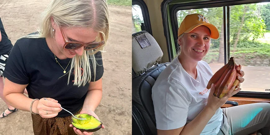 Sandra smager på lokal frugt og grønt i Tanzania